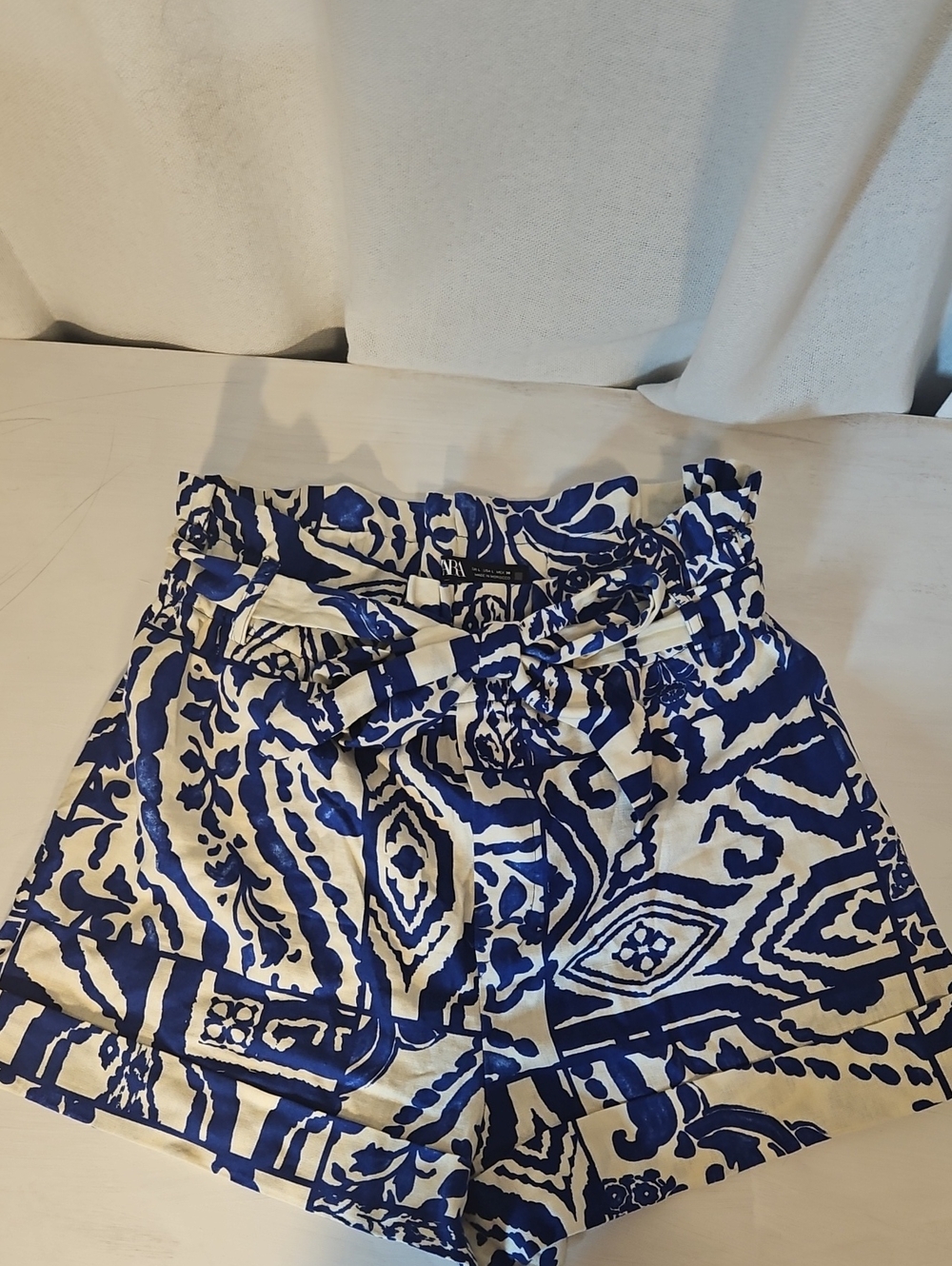 Ara Blue and White Printed Tie-Front Dress